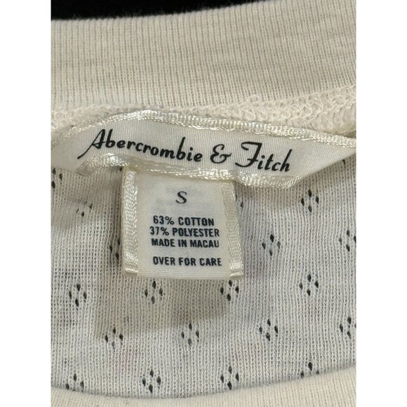 Abercrombie & Fitch Y2K Pointelle Moose Print Fitted Baby Tee Cream Womens Small - Picture 5 of 8